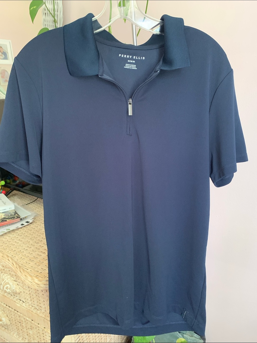 Perry Ellis Navy Short-Sleeve Zip Polo